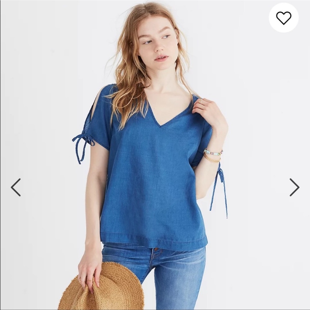 Madewell Indigo Chambray Tie Sleeve Top Shirt Blouse Size XXS